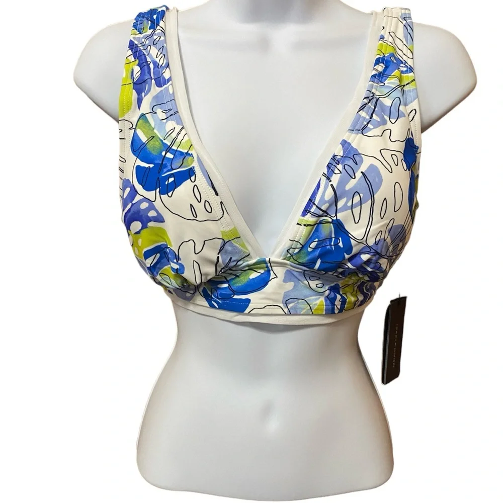 NWT Tommy Hilfiger Multi Printed Mesh-Trim Bikini Swim Top - Picture 3 of 4